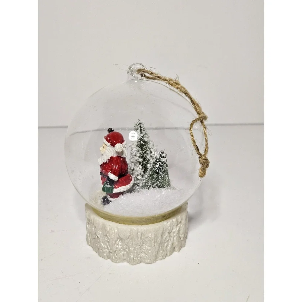 Vintage Santa Claus Snow Globe Ornament Glass Christmas Tree Hanging Bauble Faux